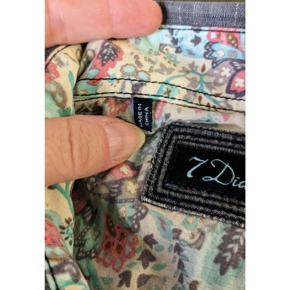 7 Diamonds Button Down Shirt Mens XL Gray Cotton Flip Cuff Paisley - Picture 4 of 10